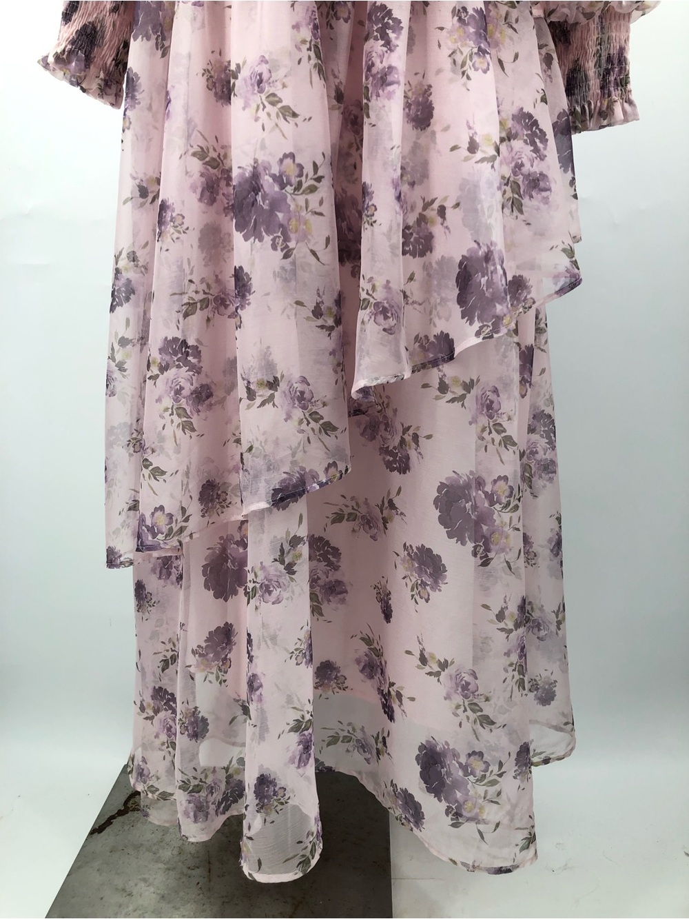 Batul The Collection floral tiered modest XS dress maxi dress chiffon PINK - Picture 6 of 12